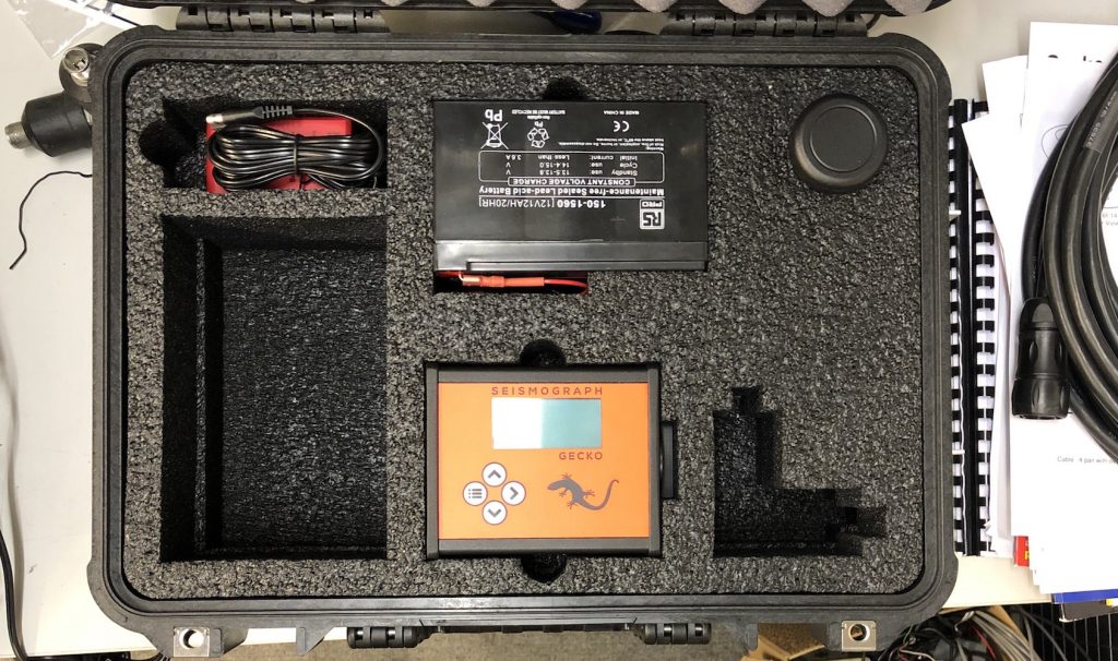Blast Compliance Monitoring seismograph with battery in carry case